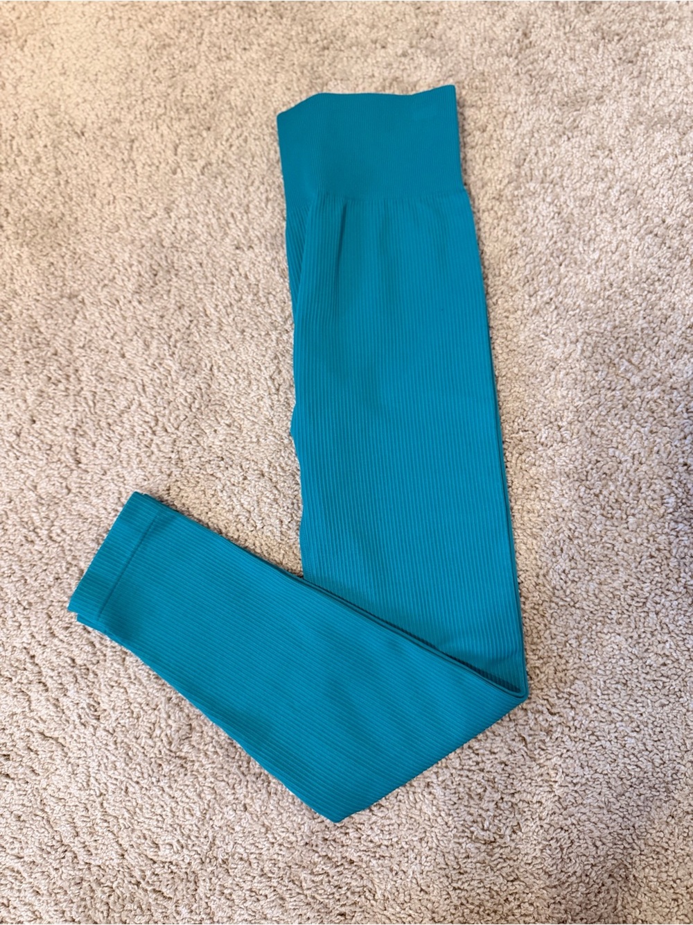 Ribbed High-Waist Leggings, Medium (Teal)!